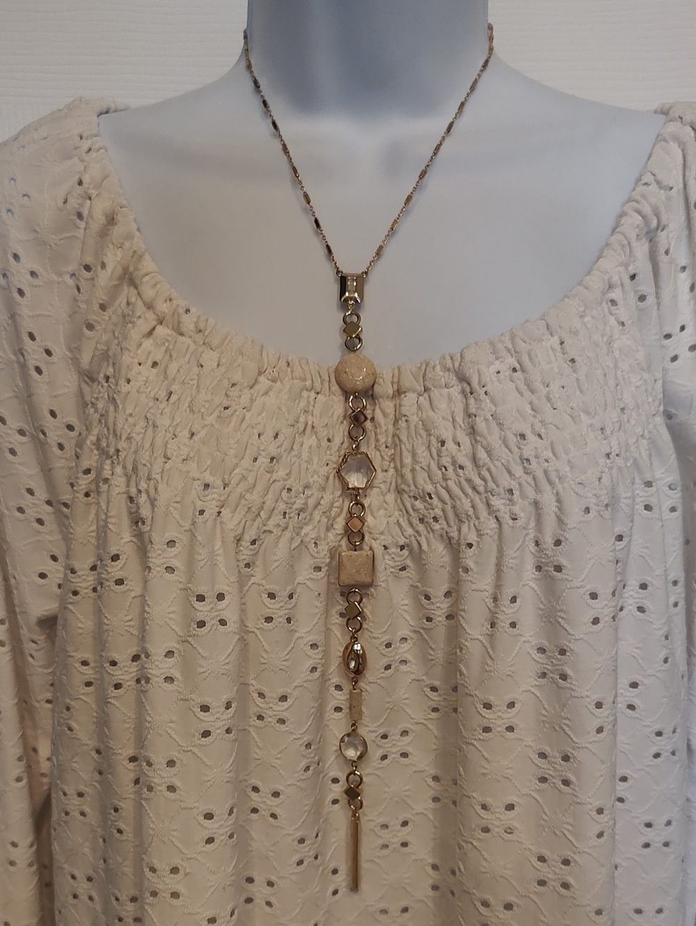 Sexy! White House Black Market Crystal & Stone Tassel Necklace Gold Tone